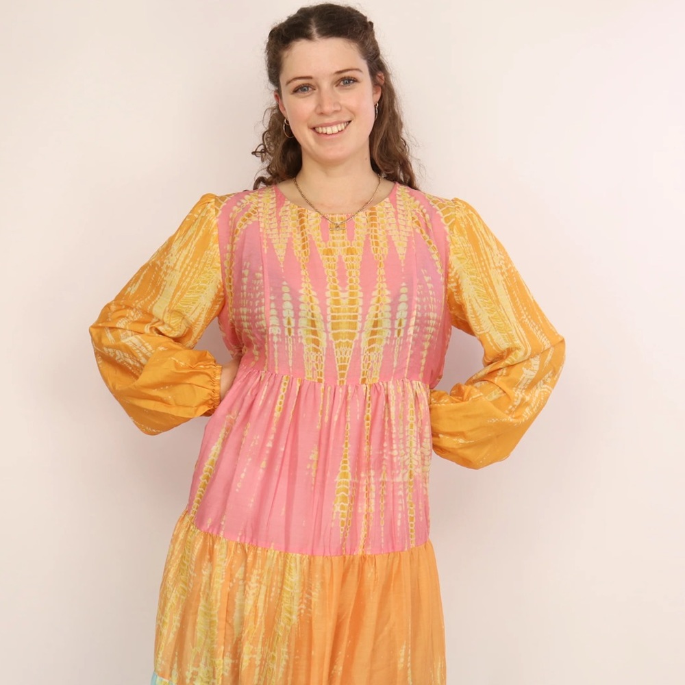 Anthropologie Pink, Yellow & Light Blue Tiered Maxi Dress - Picture 2 of 14